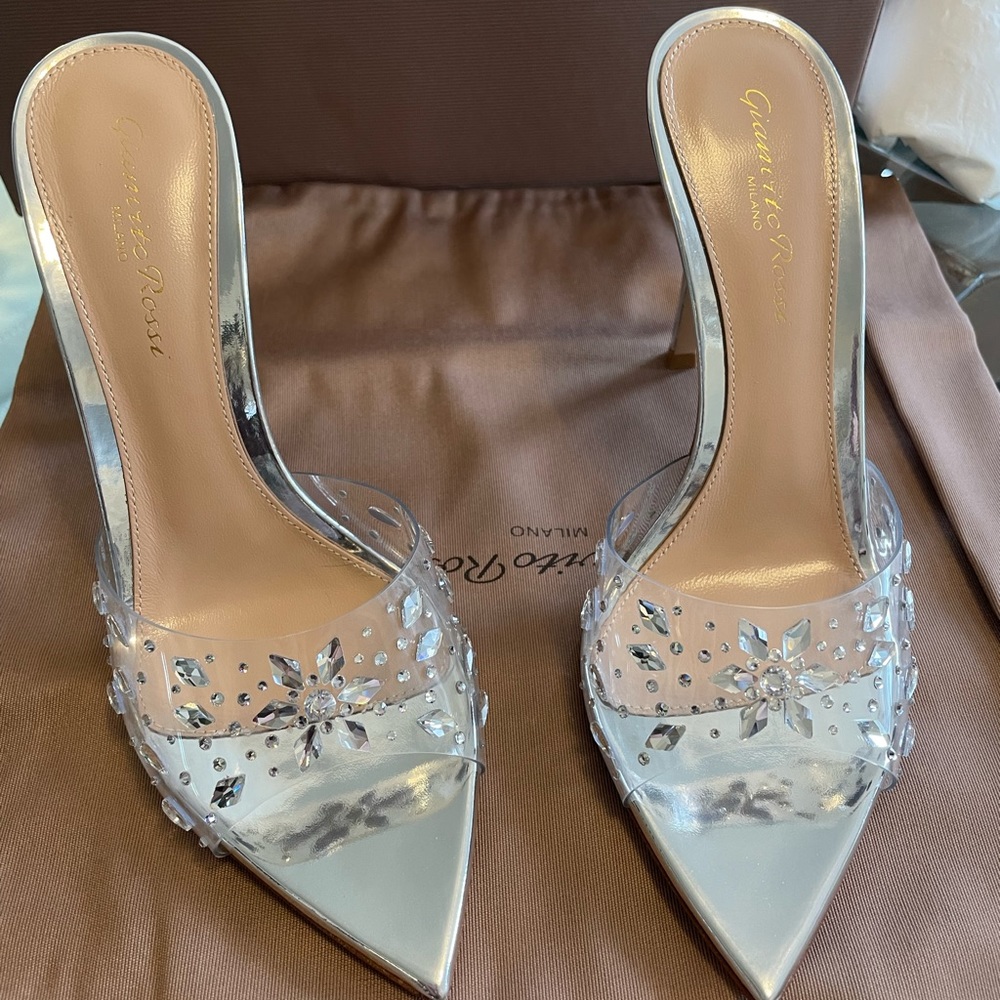 Gianvito Rossi Silver Halley 105 heel mules